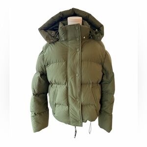 RLX Ralph Lauren Olive Green Down Puffer Jacket Hooded Cropped Coat Women’s M